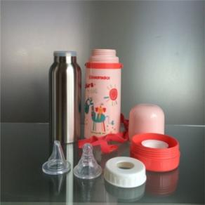 220ml 304 stainless steel baby feeding bottle with two nipples