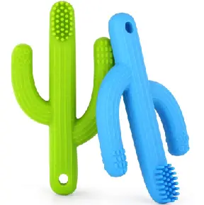 Cactus Shape Silicone Teether Toothbrush 2 in 1 2